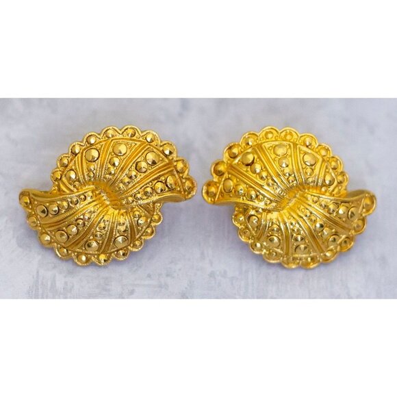 Vintage Clip On Spiral Shell Shaped Earrings, Gold Earrings by Avon - CE1 - Picture 2 of 3